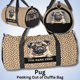Bolso De Deporte Grande Añadir nombre de perro o de perro, pug