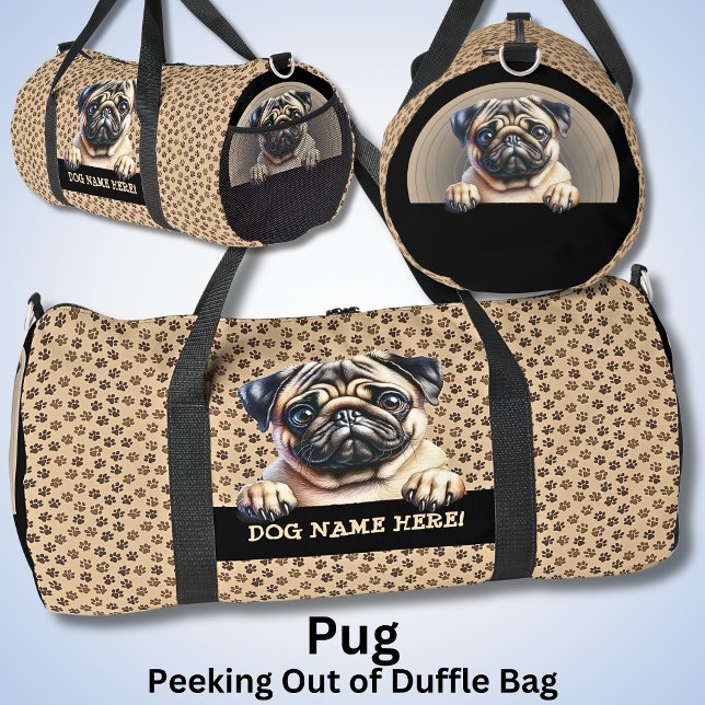 Bolso De Deporte Grande Añadir nombre de perro o de perro, pug (Subido por el creador)
