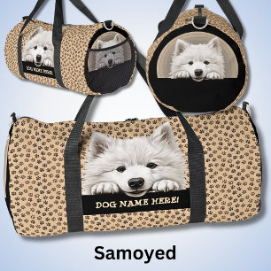 Bolso De Deporte Grande Añadir nombre de perro, tu nombre, samoyed