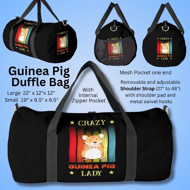 Bolso De Deporte Grande Añadir nombre Editar texto, Crazy Guinea Pig Lady (Subido por el creador)