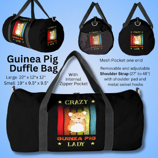 Bolso De Deporte Grande Añadir nombre Editar texto, Crazy Guinea Pig Lady