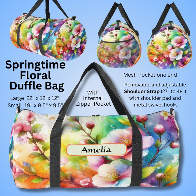 Bolso De Deporte Grande Añadir nombre, floral de primavera (Subido por el creador)