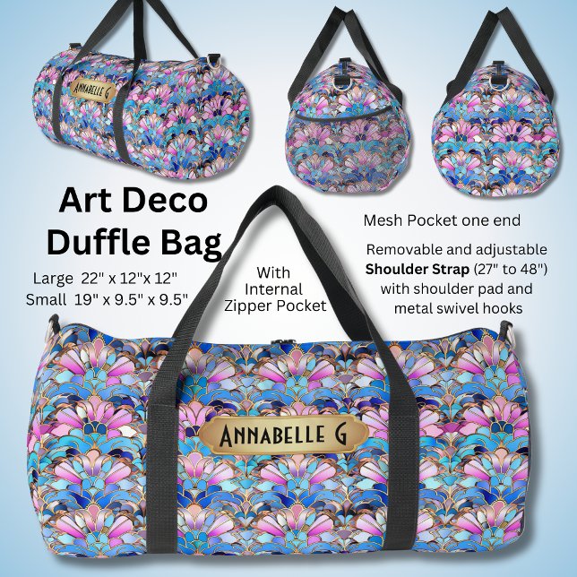 Bolso De Deporte Grande Añadir nombre Flores abstractas de arte azul rosad (Subido por el creador)
