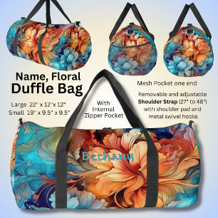 Bolso De Deporte Grande Añadir nombre Flores Aqua & Gold Floral Resumen