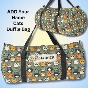 Bolso De Deporte Grande Añadir nombre, gatos kawaii guapos en verde