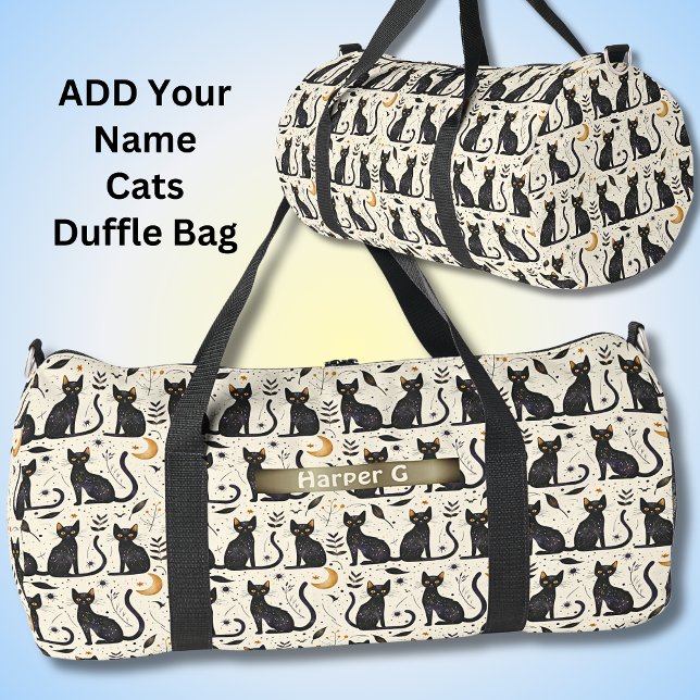 Bolso De Deporte Grande Añadir nombre, gatos negros y lunares (Subido por el creador)