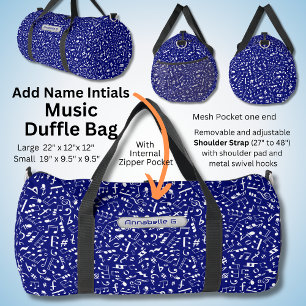 Bolso De Deporte Grande Añadir nombre, iniciales, notas musicales en azul