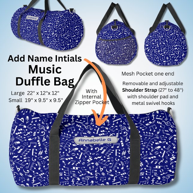 Bolso De Deporte Grande Añadir nombre, iniciales, notas musicales en azul (Subido por el creador)