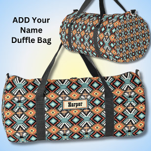 Bolso De Deporte Grande Añadir nombre, Naranja Aqua Brown Geometric Wester