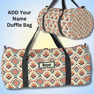Bolso De Deporte Grande Añadir nombre, Naranja Verde azulado Negro Geométr