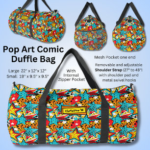 Bolso De Deporte Grande Añadir nombre, retro comic pop Art