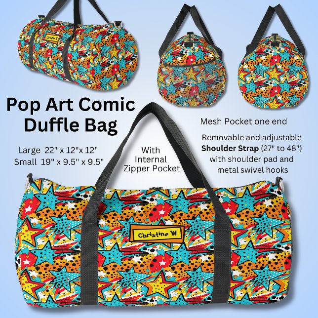 Bolso De Deporte Grande Añadir nombre, retro comic pop Art (Subido por el creador)
