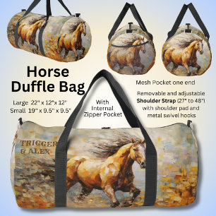 Bolso De Deporte Grande Añadir nombre(s), pintura dramática de caballos ma