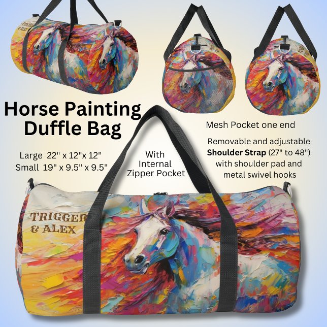 Bolso De Deporte Grande Añadir nombres, pintura dramática de caballos blan (Subido por el creador)