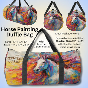 Bolso De Deporte Grande Añadir nombres, pintura dramática de caballos blan