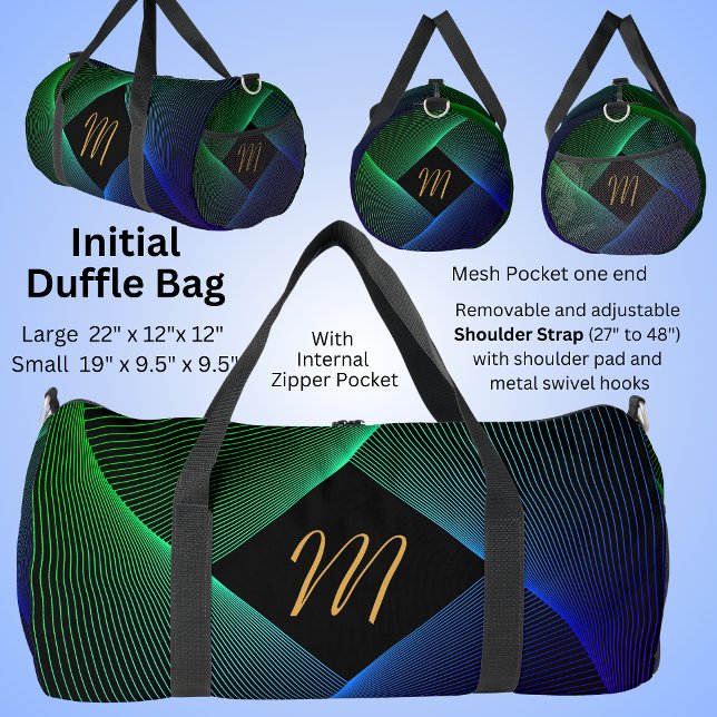 Bolso De Deporte Grande Añadir su giro geométrico inicial azul verde (Subido por el creador)