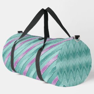 BOLSO DE DEPORTE GRANDE AQUA & PURPLE SATIN LOOK STRIPTS