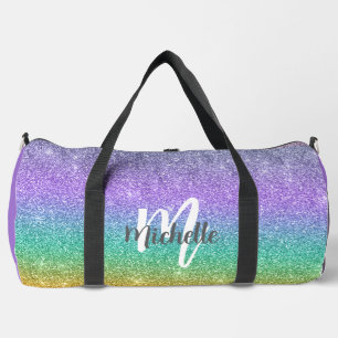 Bolso De Deporte Grande Arcoíris Glitter Falso Monograma Nombre Deportes F