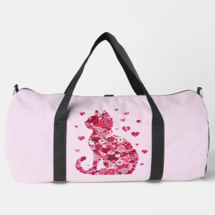 Bolso De Deporte Grande Arte de silueta de gato floral