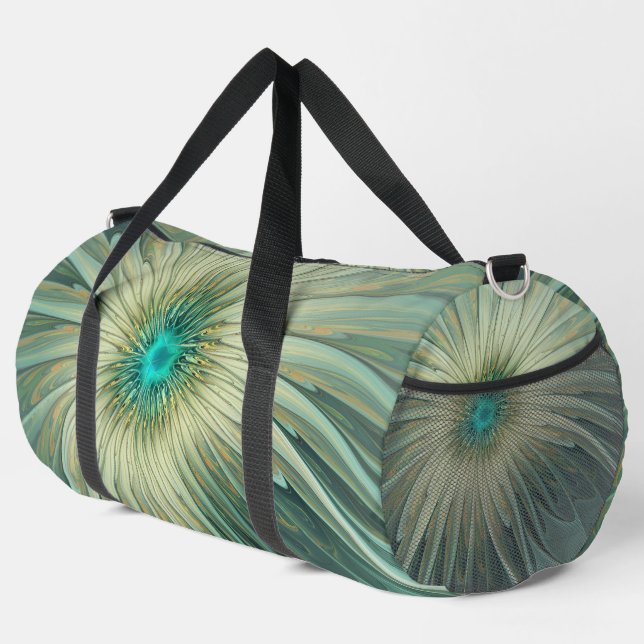 Bolso De Deporte Grande Arte fractal de flores de fantasía verde salvia ab (Esquina derecha)