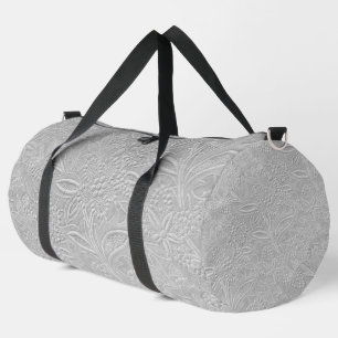 Bolso De Deporte Grande Aspecto floral gris embossado