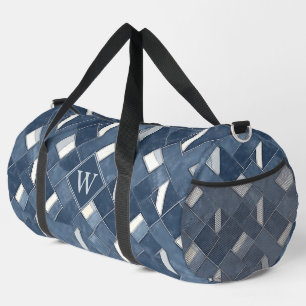 Bolso De Deporte Grande Azul Denim y Monograma Inicial Blanco