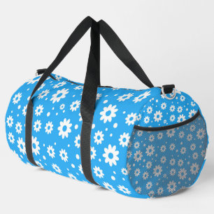 BOLSO DE DEPORTE GRANDE AZUL LUMINOSO CON FLORES BLANCOS
