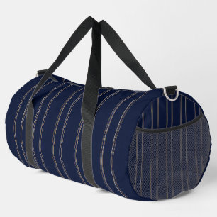 Bolso De Deporte Grande Azul Marino Marfil Dorado Pinstripes