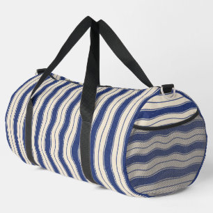 Bolso De Deporte Grande Bandas de impresión de rayas azul y blanco ondulad
