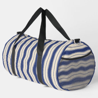 Bolso De Deporte Grande Bandas de impresión de rayas azul y blanco ondulad