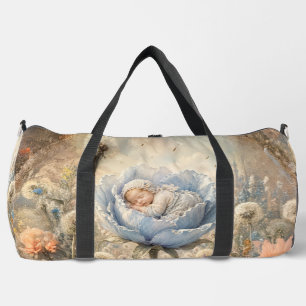 Bolso De Deporte Grande Bebé durmiendo en flores azules Baby