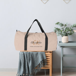 Bolso De Deporte Grande Beige nombre de iniciales en monograma moderno