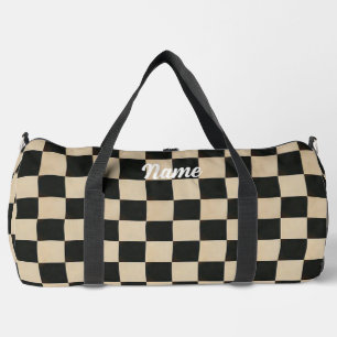 Bolso De Deporte Grande Beige y negro personalizable a cuadros