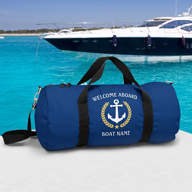 Bolso De Deporte Grande Bienvenida a bordo Nombre del barco Anchor Estrell (2 sizes to choose from. Edit to change to any color needed.)