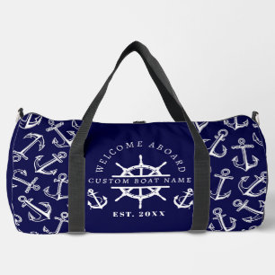 Bolso De Deporte Grande Bienvenido a bordo del ancla del barco azul de la