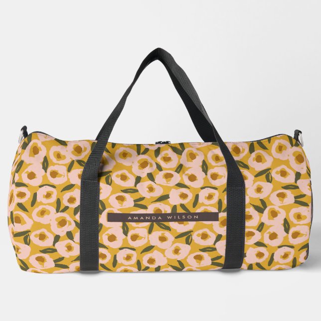 Bolso De Deporte Grande Bold Inky Floral Pattern | Hand-Drawn Botanical (Anverso)