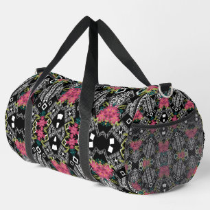Bolso De Deporte Grande Bouquets de flores rosadas sobre una geométrica