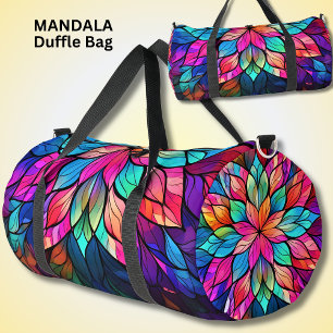 Bolso De Deporte Grande Brillante color Mandala Rosa Aqua Vidrio Manchado