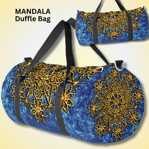 Bolso De Deporte Grande Brillante y colorida Mandala Gold en azul