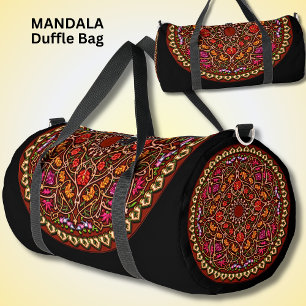 Bolso De Deporte Grande Brillante y colorida Mandala Red Gold sobre negro