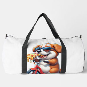 Bolso De Deporte Grande cachorro montando una bicicleta comiendo pizza