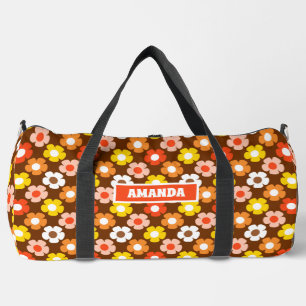 Bolso De Deporte Grande Caída Retro Flores de Otoño Patrón Marrón