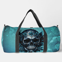 Bolso De Deporte Grande Calavera azul oscuro con rosas.