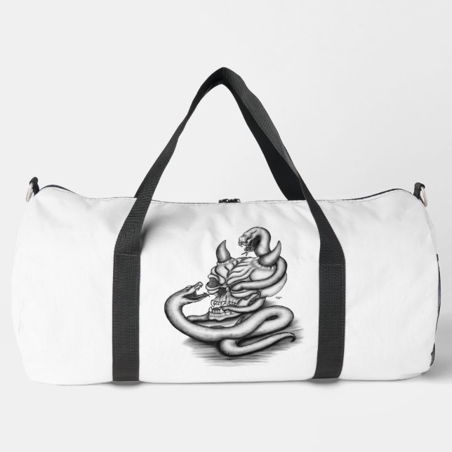 Bolso De Deporte Grande Calavera - Cabeza malvada con serpiente (Anverso)