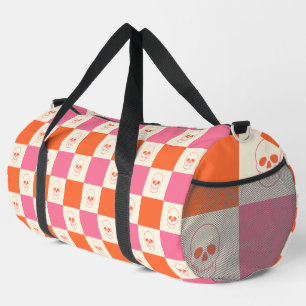 Bolso De Deporte Grande Calaveras de tablero de ajedrez en rosa, Naranja y