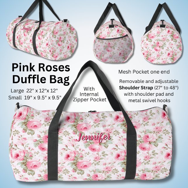 Bolso De Deporte Grande Cambiar nombre, Flor rosa rosa suave rosa floral (Subido por el creador)