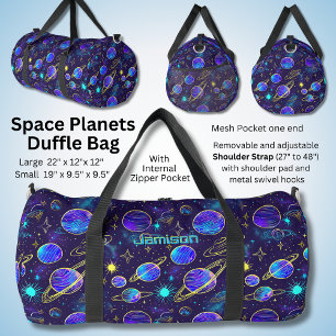 Bolso De Deporte Grande Cambiar nombre, Neon Look Planets Stars Galaxia