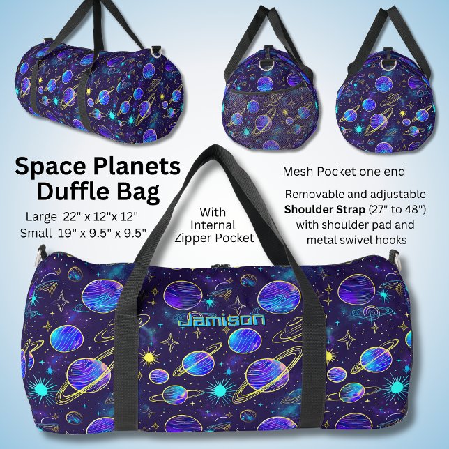Bolso De Deporte Grande Cambiar nombre, Neon Look Planets Stars Galaxia (Subido por el creador)