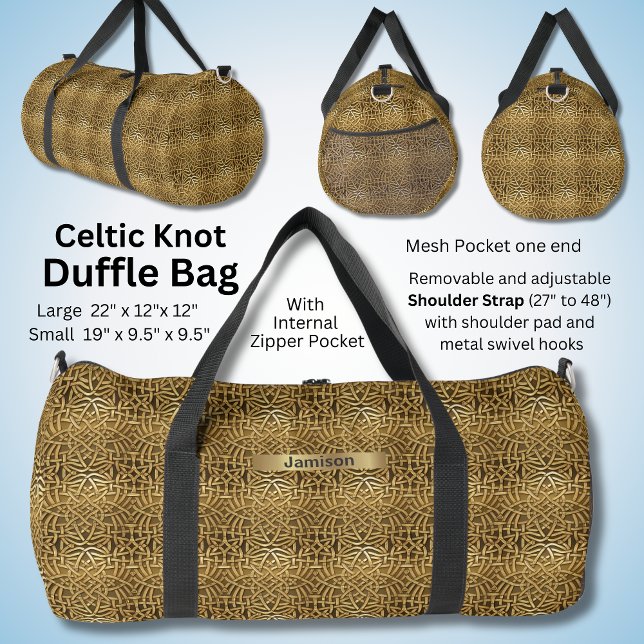 Bolso De Deporte Grande Cambiar nombre, nudo celta dorado marrón (Subido por el creador)
