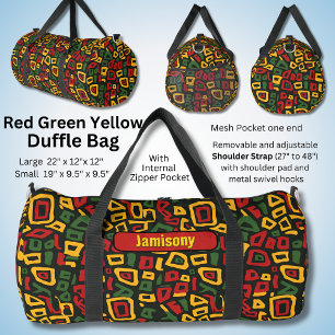 Bolso De Deporte Grande Cambiar nombre, rojo verde amarillo negro geométri